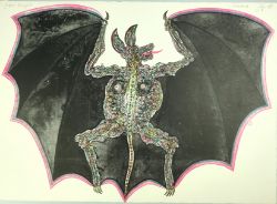 JÄGER Bernhard "großer Vampir", Fledermaus mit aufgespannten Flügeln, ihr Körper röntgenartig durch