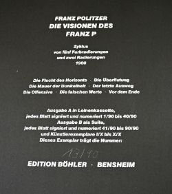 POLITZER Franz (1950 Wien) Mappe "Die Visionen des Franz P.", Zyklus von fünf Farbradierungen und z