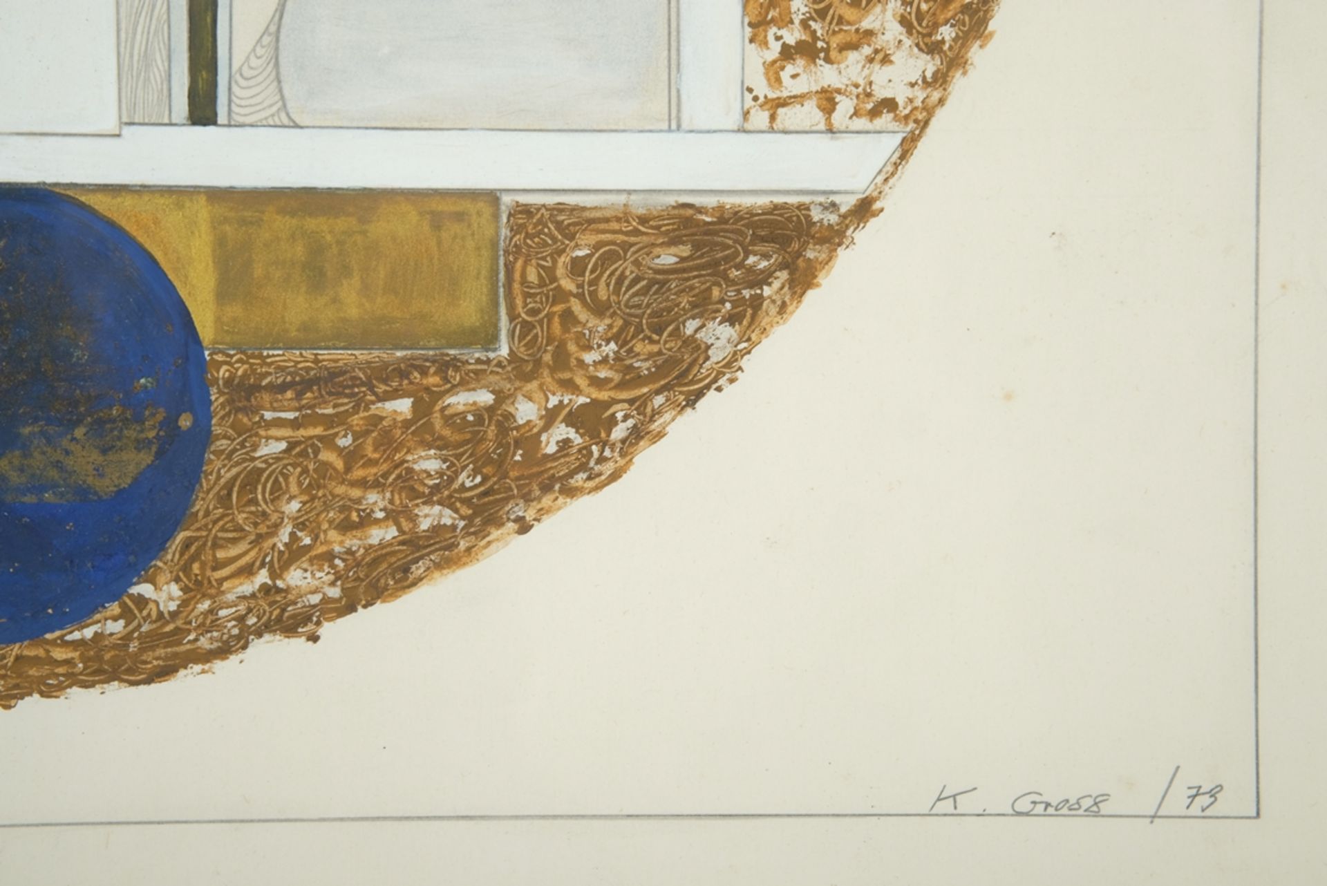 GROSS K., "Surrealistische und geometrische Zeichnung" von Mensch und Pferd, Weiß, Gold und Blau, s - Image 3 of 4