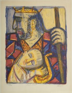 DIX Otto "Saul und David", Farblithographie, 6 Farben/Steine, König Saul mit Krone auf dem Haupt un