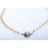 PERLENKETTE Perlen (D 7mm) einzeln geknüpft mit schöner Strahlkraft, Verschluss 835 Silber besetzt