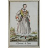 ZÜRICHERIN, "Paysanne de Zurich", Frau in traditioneller Tracht mit Korb unter dem Arm, kleiner Lan