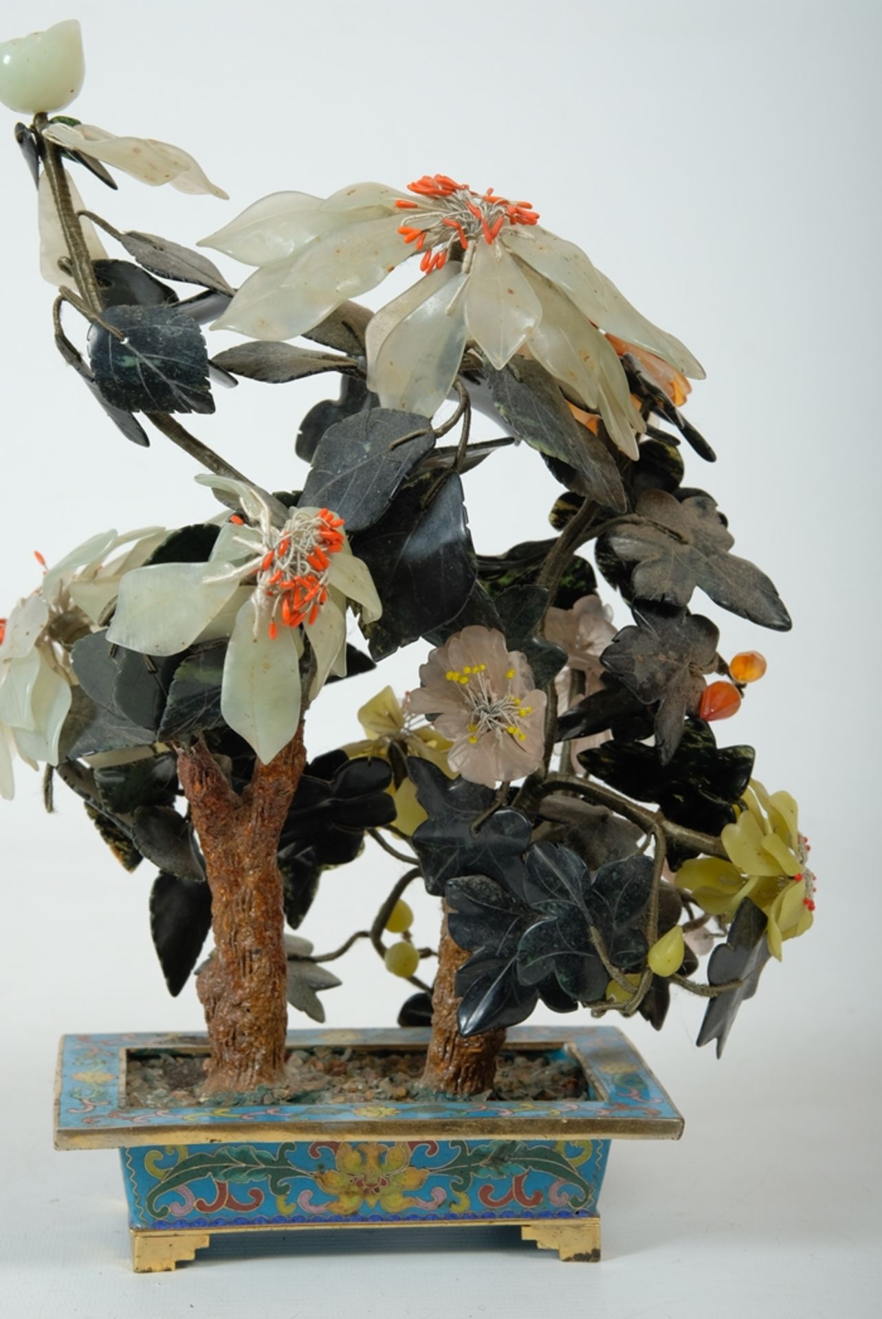 JADE Blumenarrangement im Topf, prächtige Ausführung, schöne Farben, filigrane Jade-Arbeit, China - Bild 2 aus 2