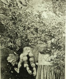 BRUNOVSKY Albin "Bella Italia XII", nacktes Paar liegt versteckt im Gebüsch, Druckplatten-Abzug wir