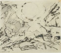 IMKAMP Wilhelm (1906-1990), Abstrakte Zeichnung auf Textil, signiert unten links: W. Imkamp 74, Bil
