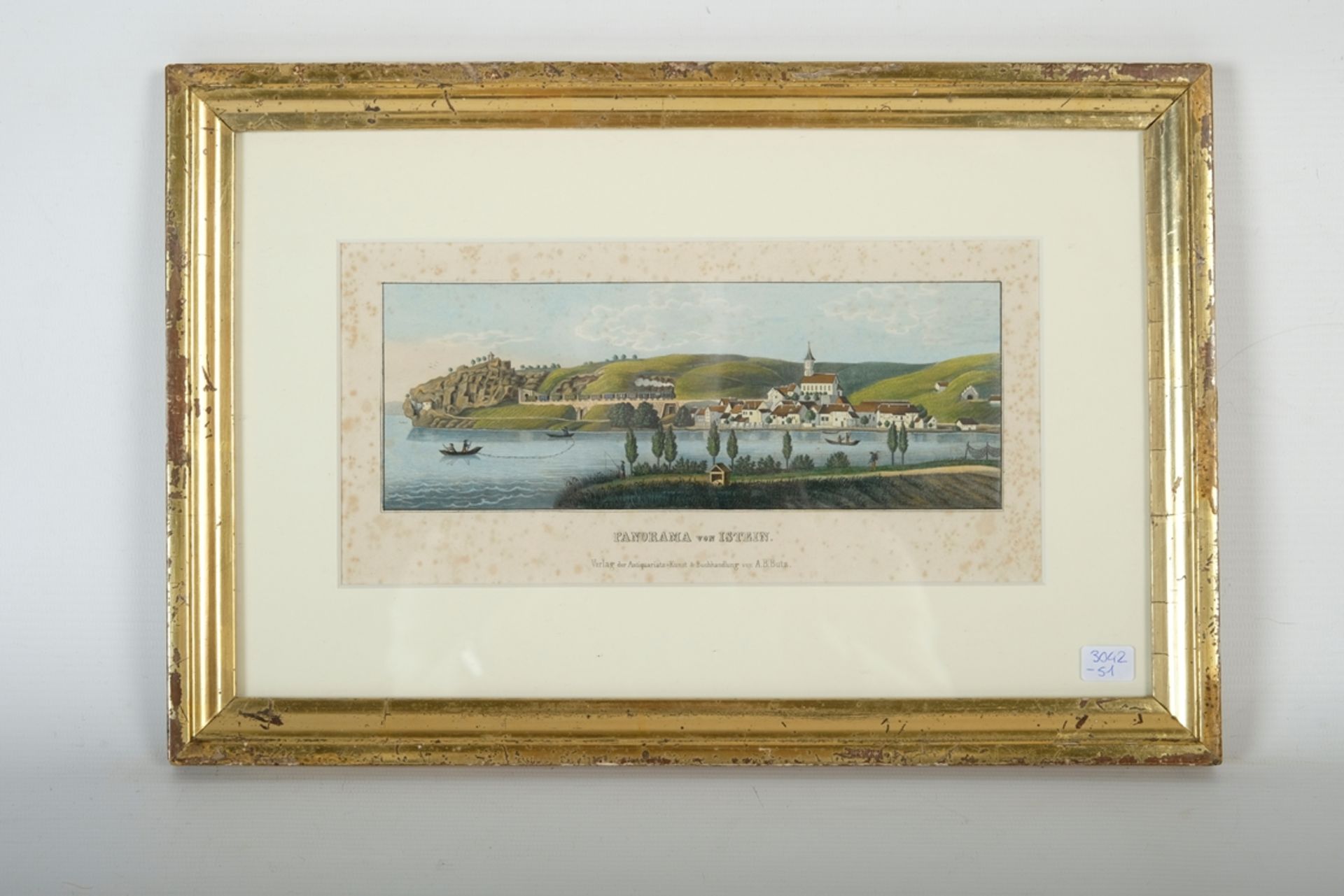 BUTZ A.B. "Panorama von Isenstein", Aquarell, Anfang 19. Jahrhundert, 12x24,5cm, Schriftzug "Verlag - Image 2 of 3