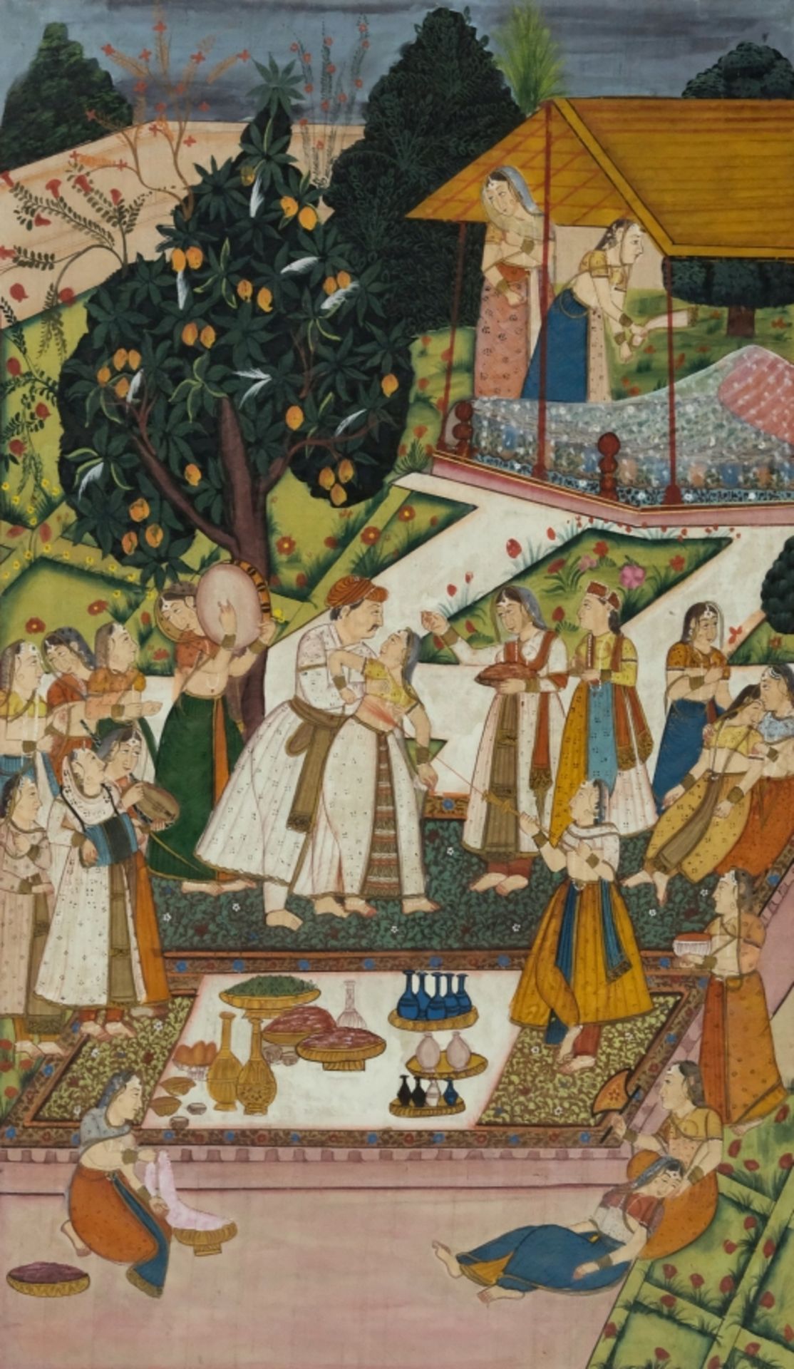 INDIEN, Hochzeitsszene am Hofe eines Mogulherrschers, Deckfarben auf Seide, 101x75cm, wohl 19. Jahr - Bild 2 aus 2