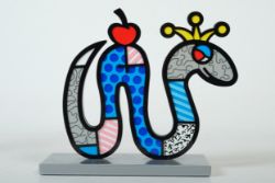 BRITTO Romero (Miami), "Tiny Temptation - silver Edition", Skulptur einer Schlange, bunt mit Krone 