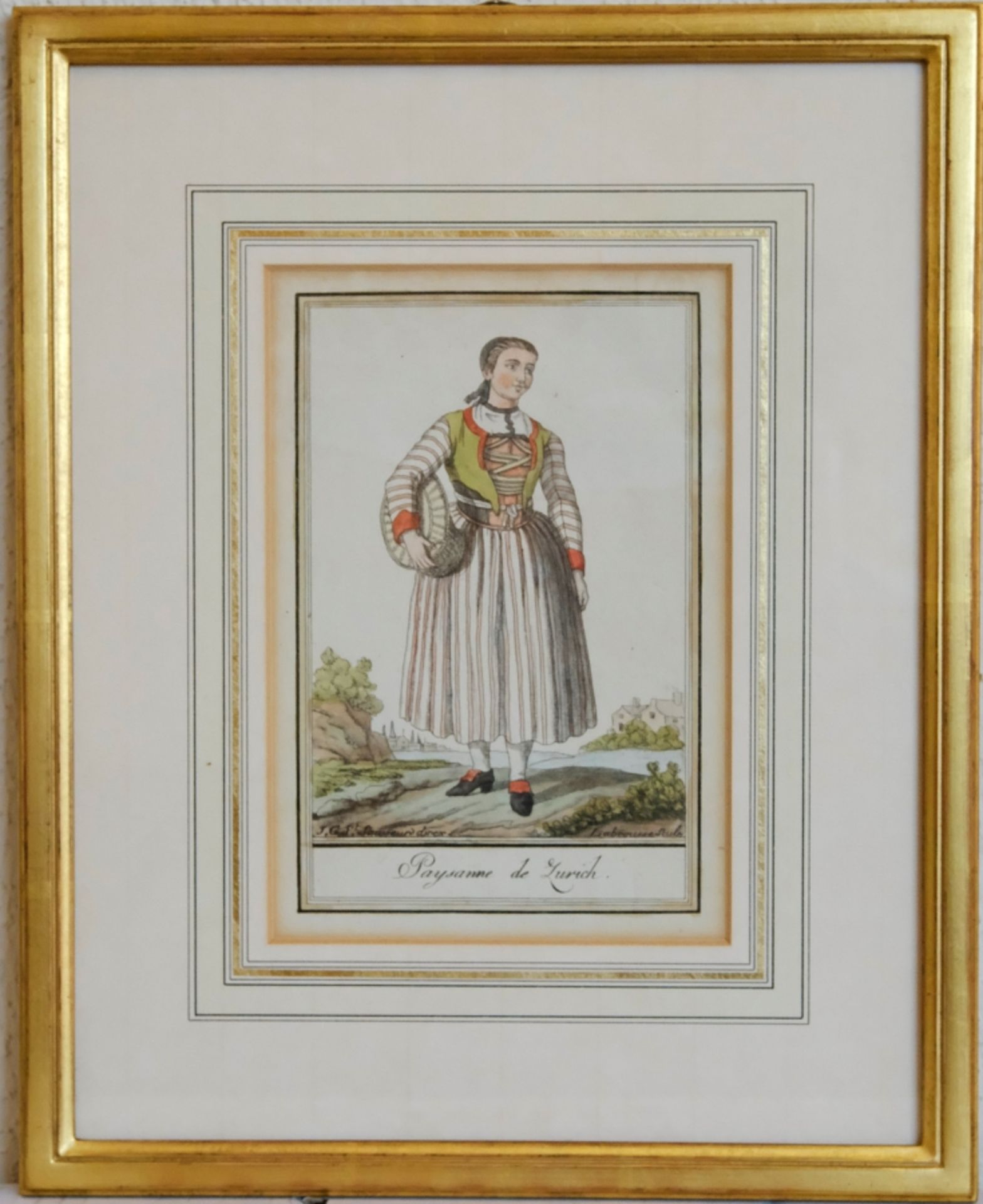 ZÜRICHERIN, "Paysanne de Zurich", Frau in traditioneller Tracht mit Korb unter dem Arm, kleiner Lan - Bild 2 aus 3