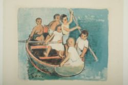 SCHMITZ Jean-Paul "Kinder im Boot", Farblithographie, Exemplar "9/30", unten rechts signiert, Druck