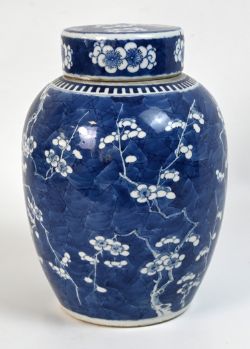 CHINA, Blau-weiße Vase mit Deckel "Pflaume und gebrochenes Eis", Qing-Dynastie, Kangxi-Periode