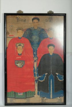 HÖFISCHES AHNENPORTRAIT, Tusche und Farben auf Papier, frühes 20. Jh., China, ranghoher Beamter mit