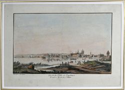 KONSTANZ, "Vue de la ville de Constance" Ansicht von Nordosten, aquarellierter Kupferstich von Matt