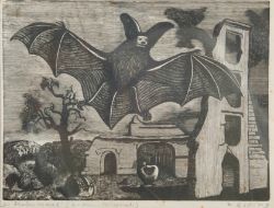 RÖSSING Karl (1897-1987), "Die Fledermaus", Holzschnitt,  unten links bezeichnet: die Fledermaus (f