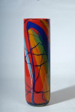 MURANO rote Glas-Vase, signiert "L. Gaspari-Murano", zylinderförmig, Höhe 50cm