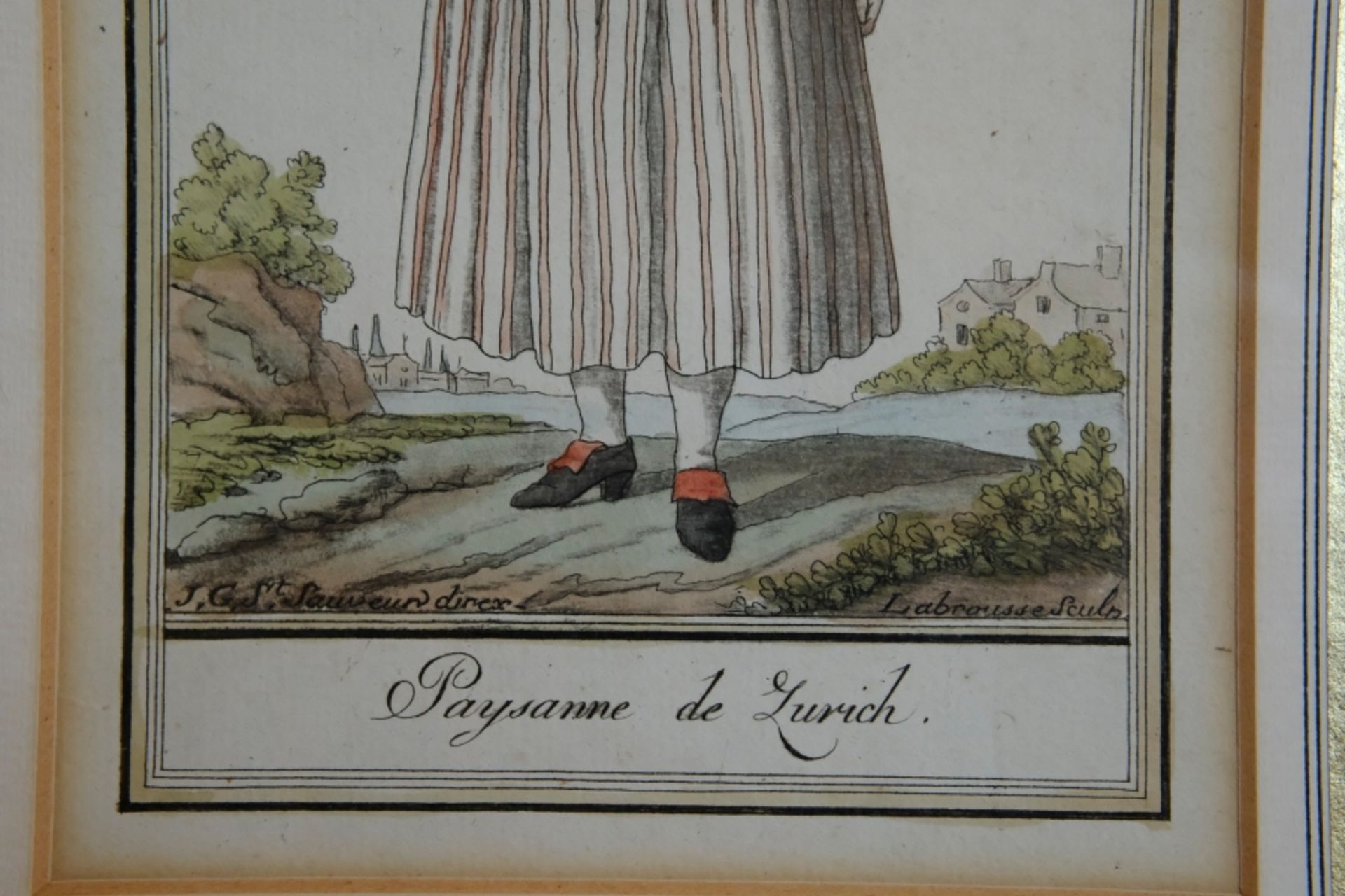 ZÜRICHERIN, "Paysanne de Zurich", Frau in traditioneller Tracht mit Korb unter dem Arm, kleiner Lan - Bild 3 aus 3