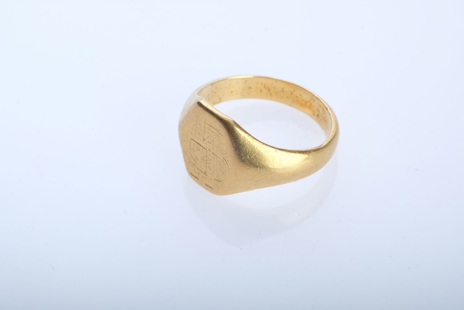 SIEGEL-RING sechseckige Siegel-Fläche mit Monogramm "KB"/"BK", Gelbgold 750 (getestet), Gr. 59,5, 9