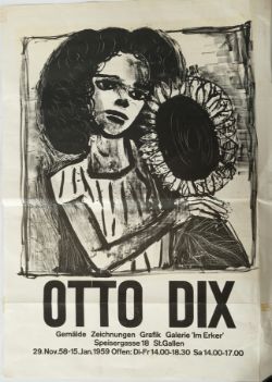 DIX Otto (1891-1969), Mädchen mit Sonnenblume, Ausstellungsplakat 1958-1959, mehrere Risse im Papie