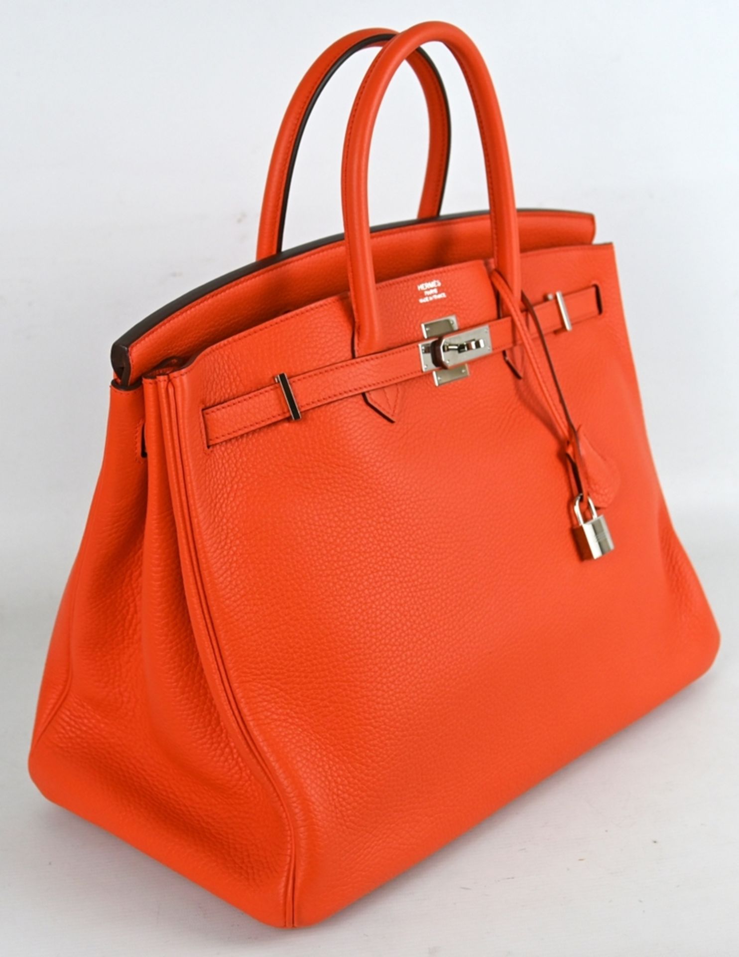HANDTASCHE HERMÈS Birkin Bag 40, Poppy Orange, klassische Lederhandtasche mit Lederinnenfutter, zwe - Bild 3 aus 9
