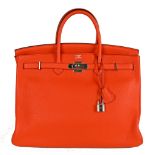 HANDTASCHE HERMÈS Birkin Bag 40, Poppy Orange, klassische Lederhandtasche mit Lederinnenfutter, zwe