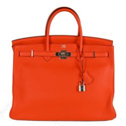 HANDTASCHE HERMÈS Birkin Bag 40, Poppy Orange, klassische Lederhandtasche mit Lederinnenfutter, zwe