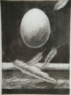 HENTSCHEL Claus D. "Ei mit Federn", Radierung, Exemplar "12/14", unten rechts signiert und datiert 