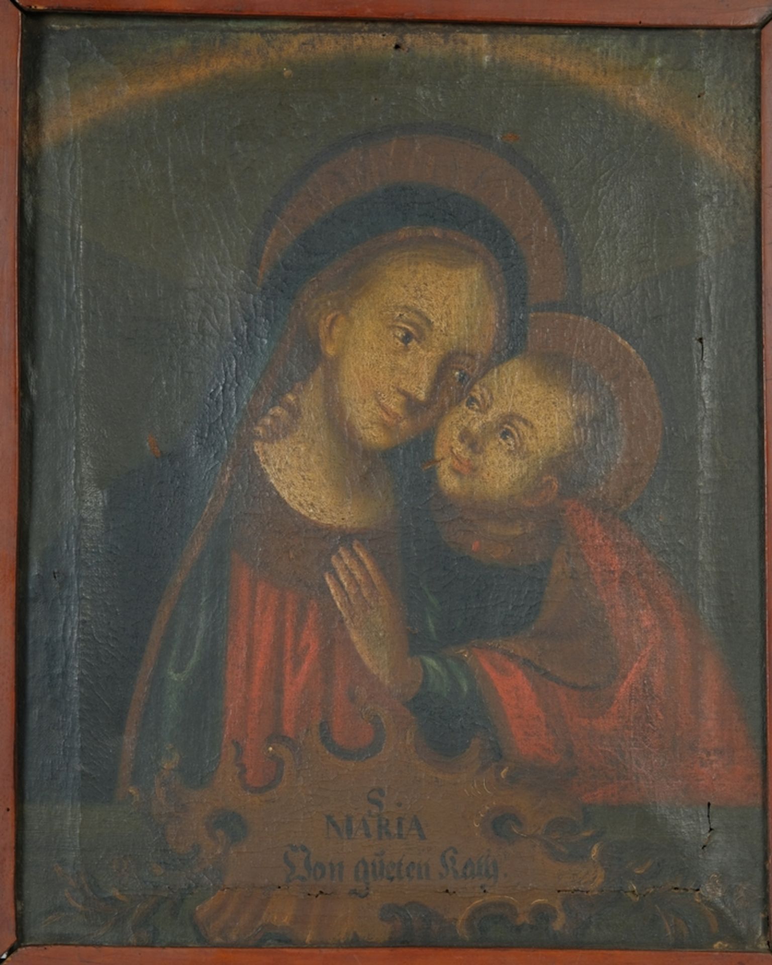 IKONE "Maria von gueten Rath", beschädigter Rahmen, Bild teils von Rahmen abgetrennt