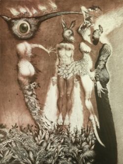 BRUNOVSKY Albin "Labyrint", vier Menschenkörper, drei nackte Körper, ein Körper ist in ein schwarze