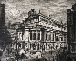 MÜLLER-LINOW Bruno (1909 Pommern - 1997 Hochscheid) "Alte Oper Frankfurt", leicht erhöhter Blick au