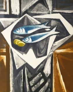 OSSWALD Karl (1925-1972), "Fische", blau-tönig, Aquatinta, signiert, Format:33x43,5cm; wird ohne Ra