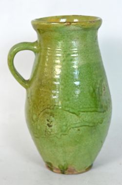 ANTIKER HENKELKRUG, grüne Glasur, frühes 19. Jahrhundert