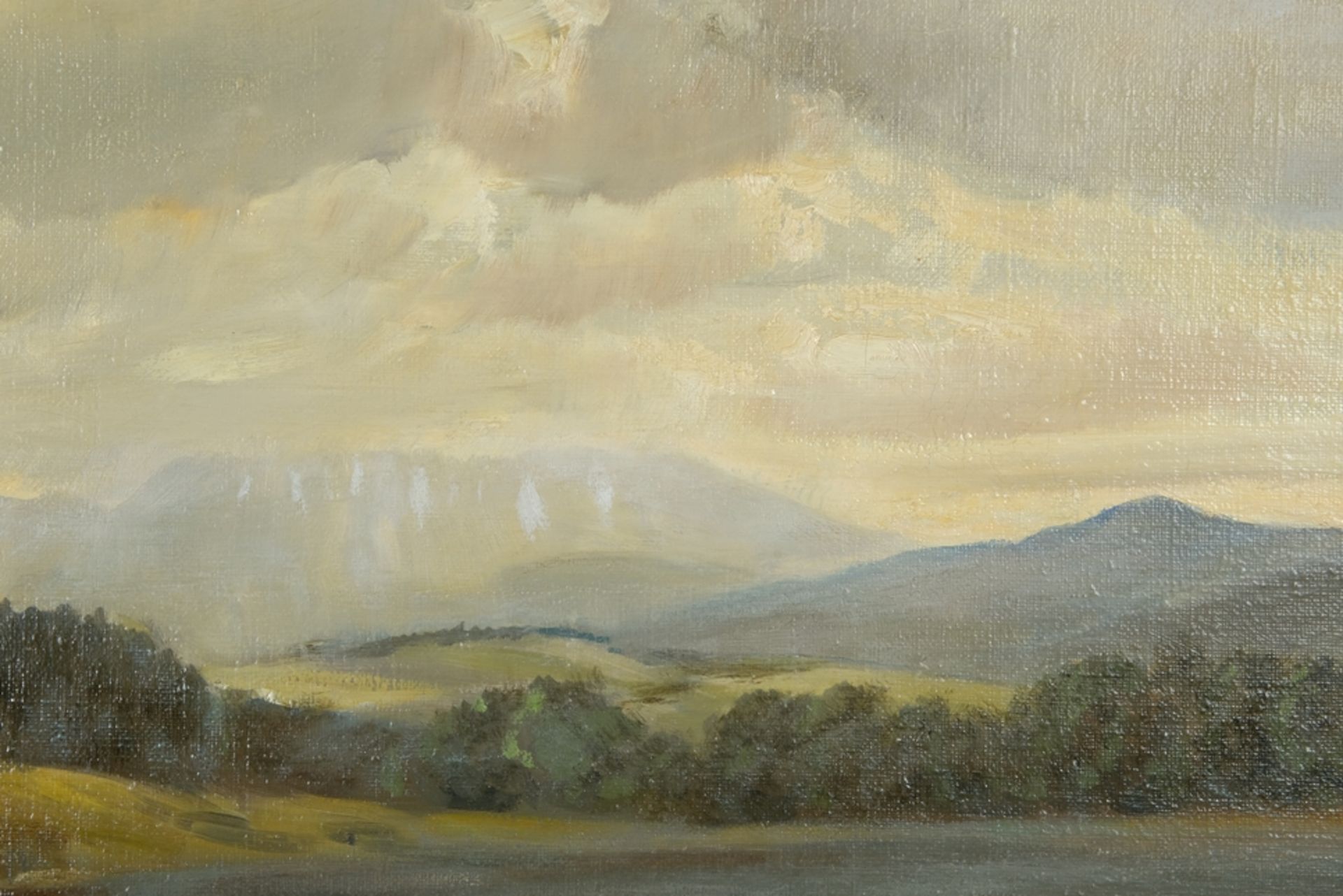 HALBERG "Abendstimmung bei Tölz", Öl auf Leinwand (frühes 20. Jh.), Blick in weite Landschaft, im V - Image 4 of 5