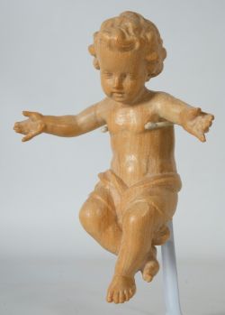 CHRISTUSKIND, Holz-Skulptur liegend, ohne Krippe, ungefasst/unbemalt, gefertigt aus aus Grödnertal 