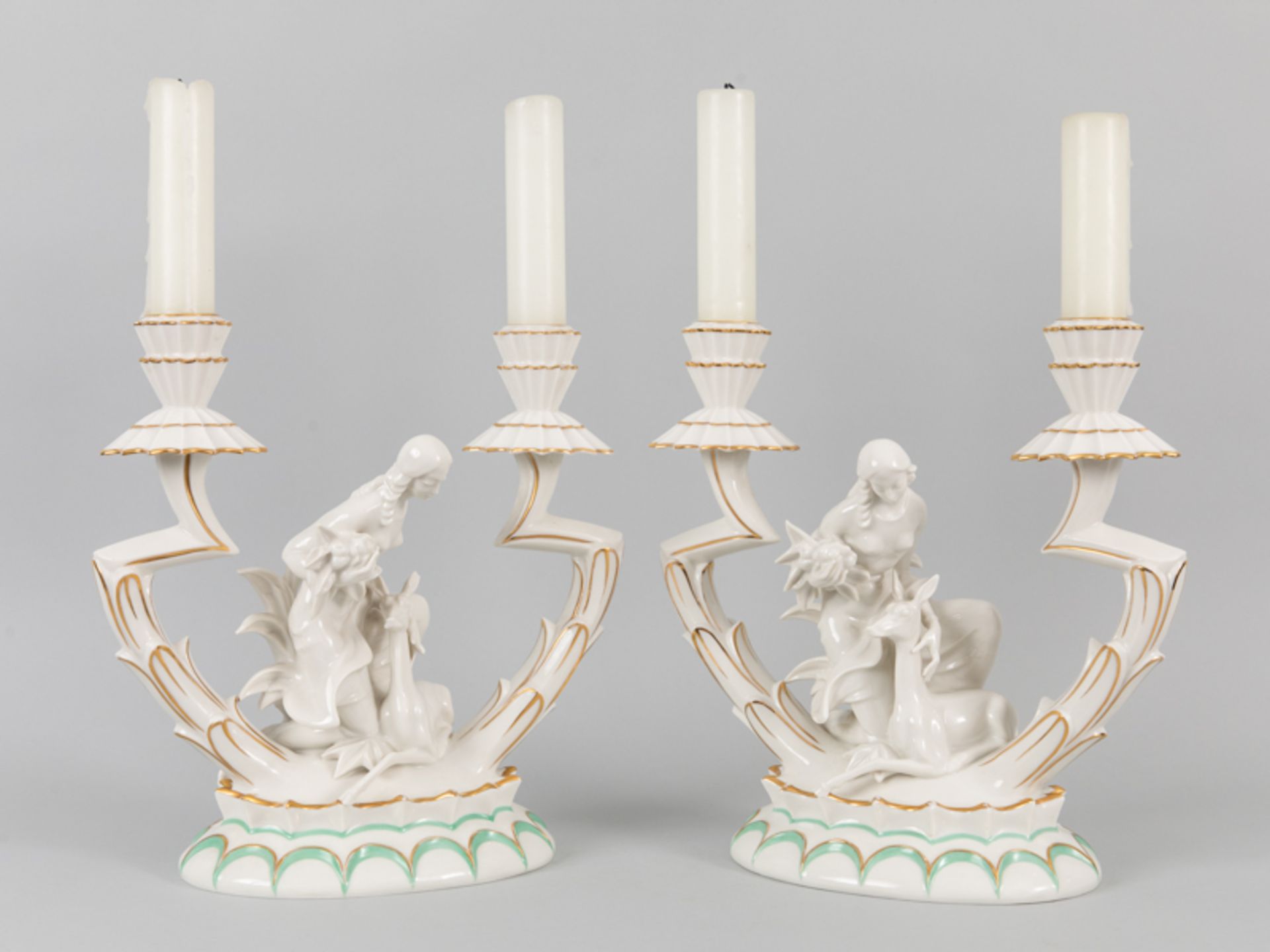 Paar figurale Kerzenleuchter, Karl Tutter (1883 - 1969), Hutschenreuther Abteilung für Kunst, wohl 2 - Image 6 of 8