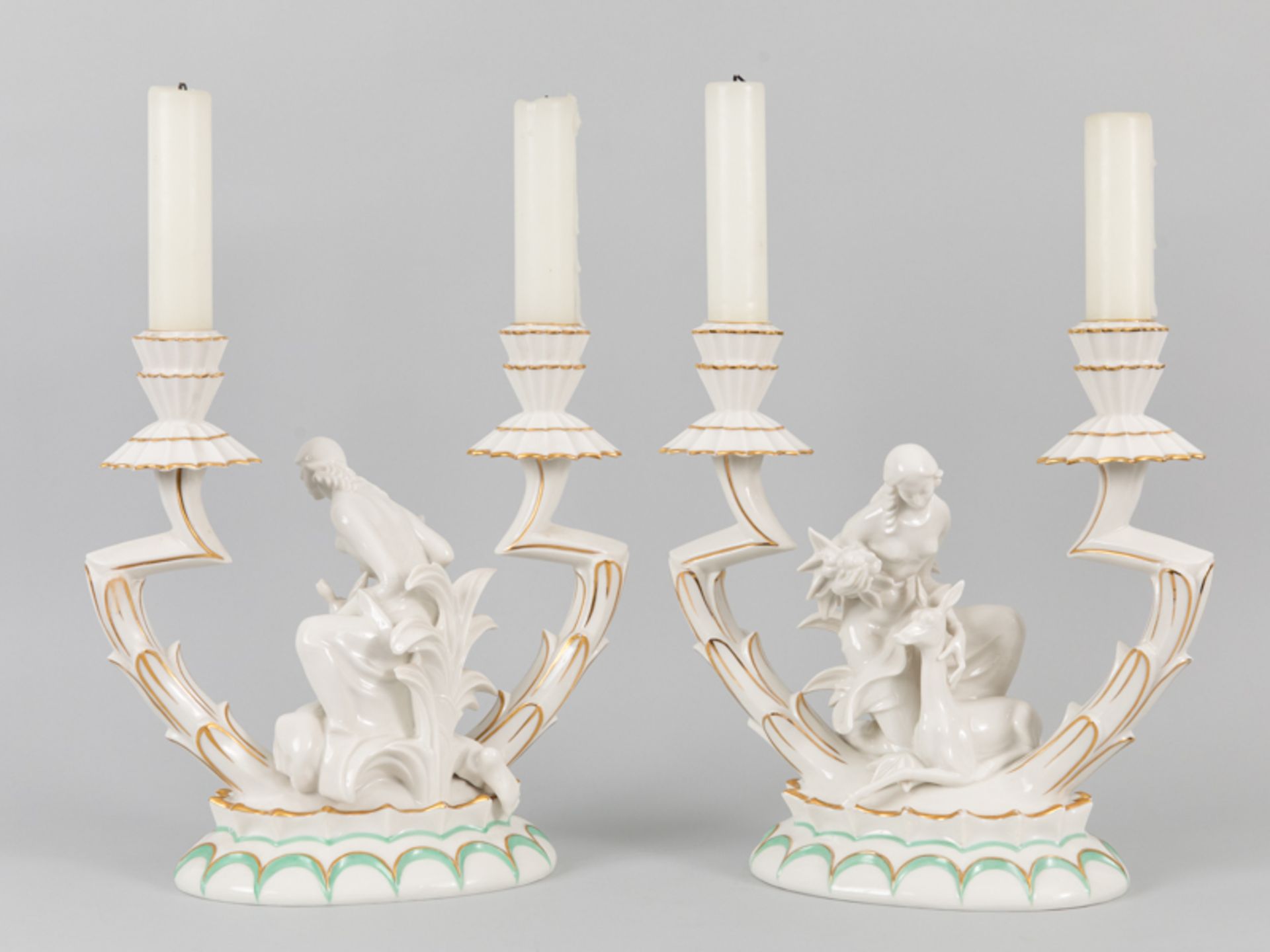 Paar figurale Kerzenleuchter, Karl Tutter (1883 - 1969), Hutschenreuther Abteilung für Kunst, wohl 2 - Image 7 of 8