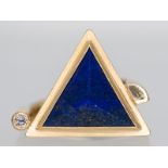 Avantgardistischer Ring mit Lapislazuli und Brillant ca. 0,08 ct, Goldschmiede Eidel, Augsburg, 1997