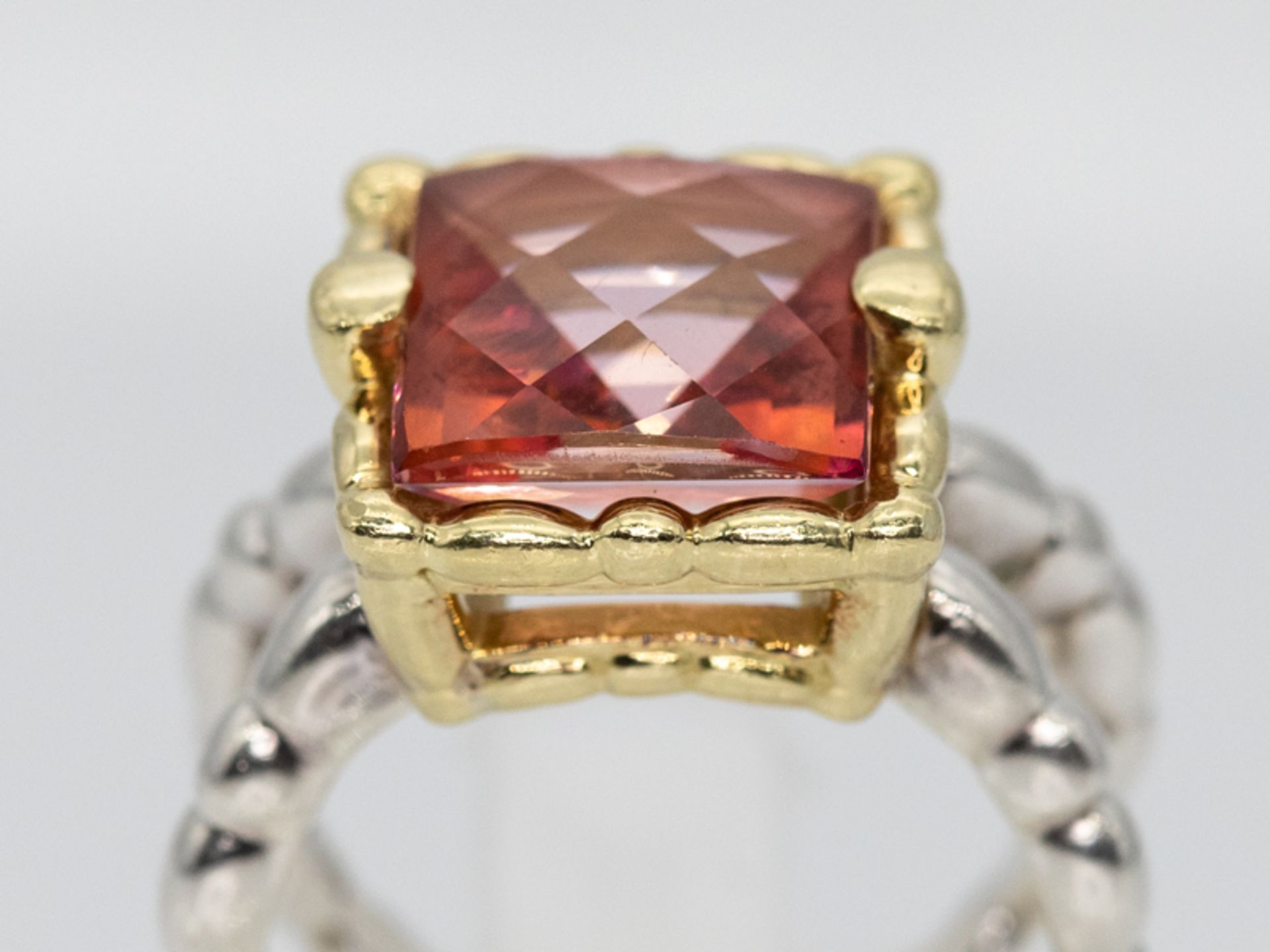 Ring mit rosa-orangefarbenem Farbstein, wohl Turmalin, 21. Jh. - Image 2 of 5