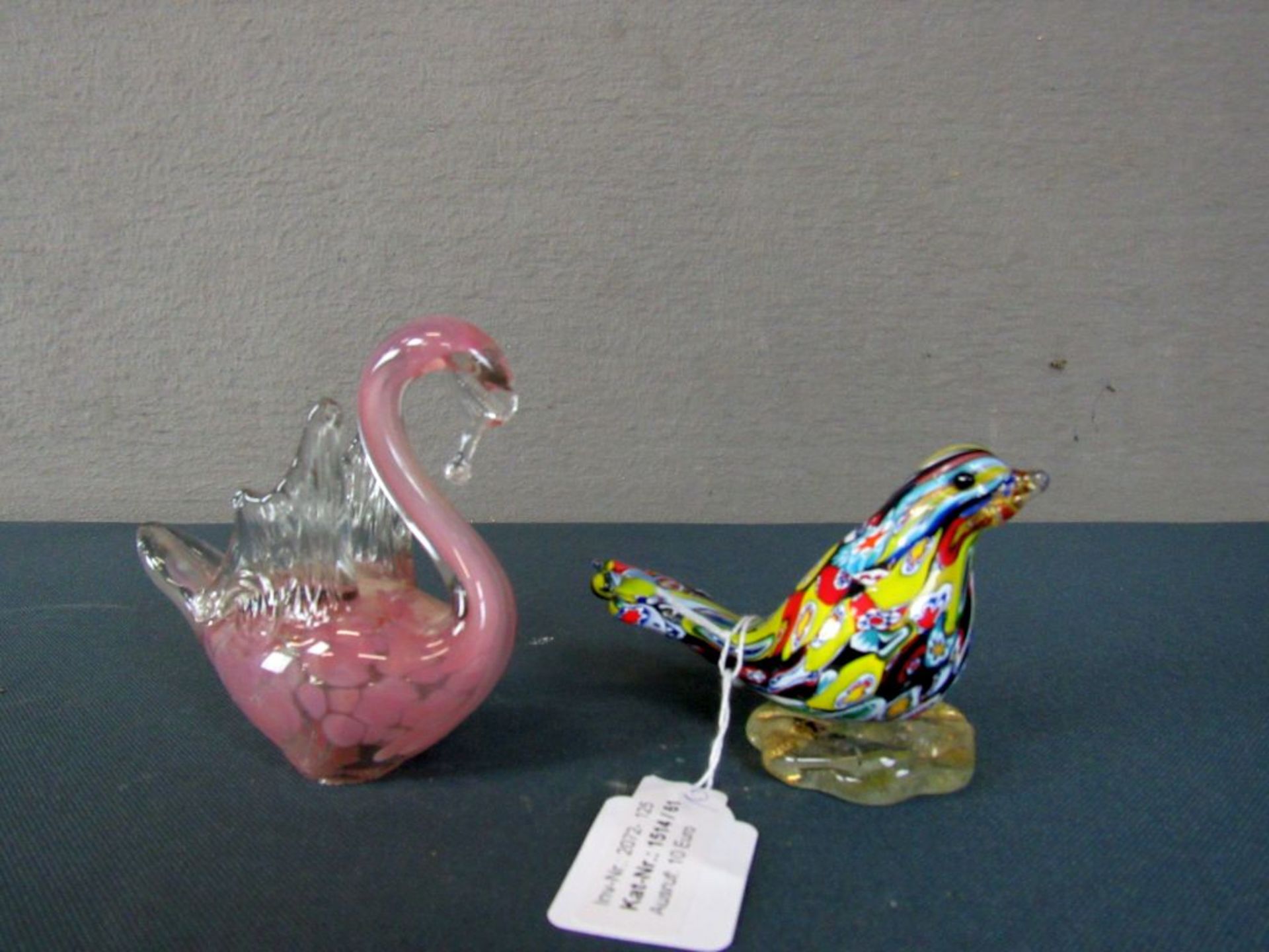 Zwei Glasfiguren Murano Vogel und