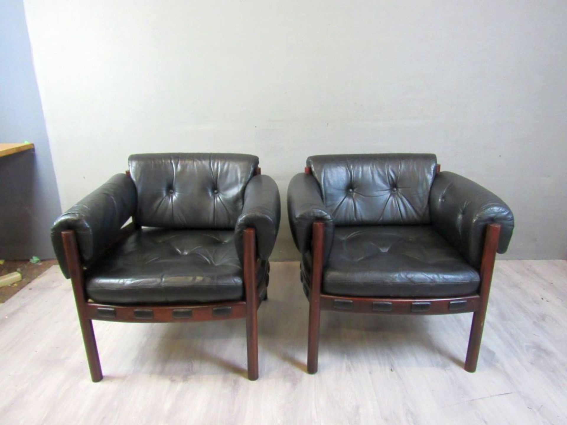 2 Designer Sessel Rosewood Leder