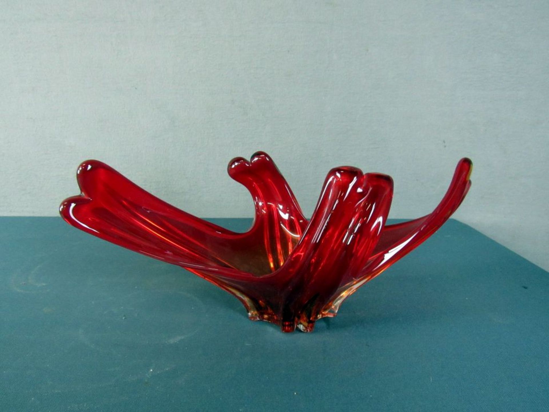 Große Glasschale 60er Jahre Rotglas