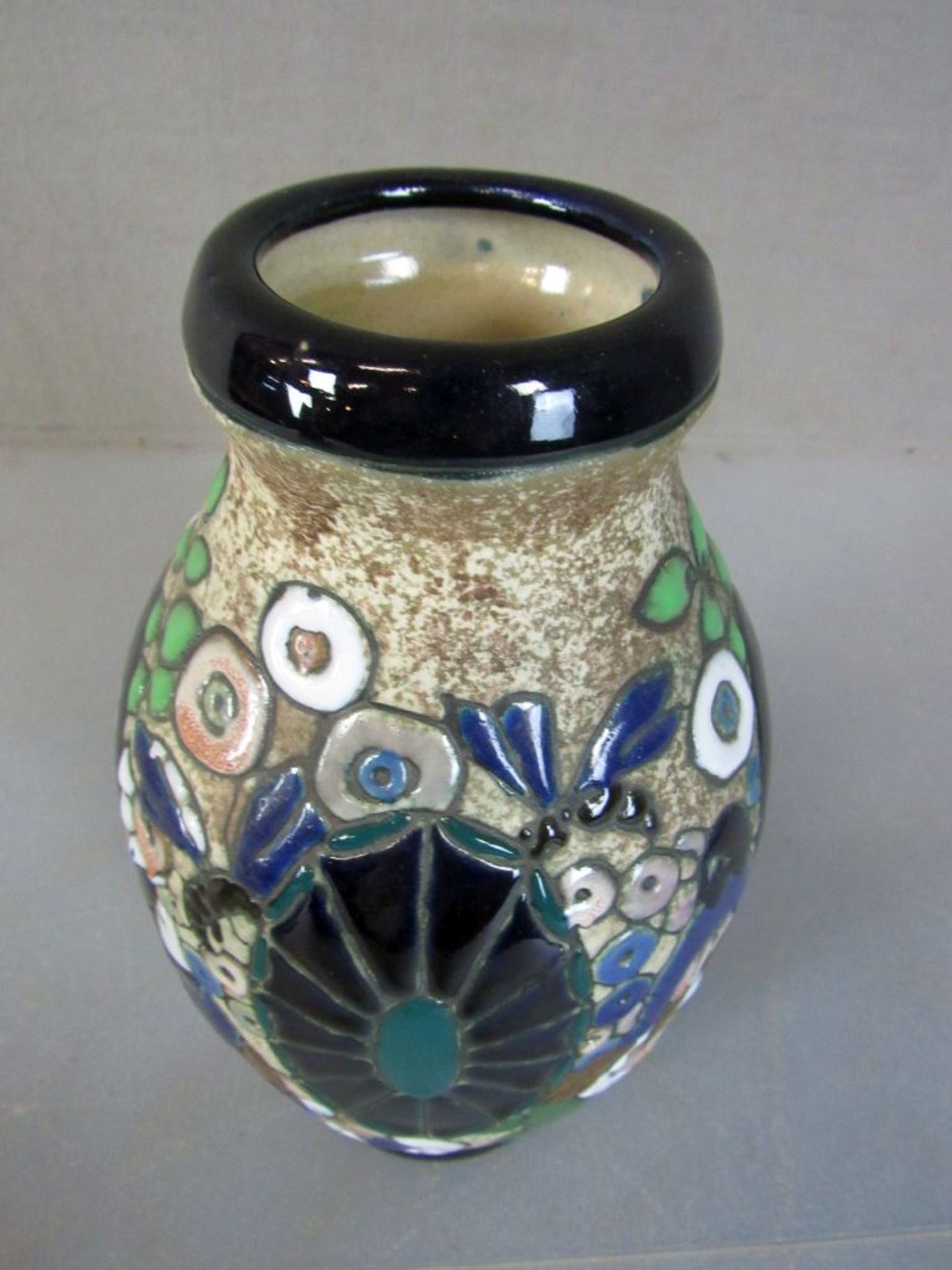 Jugendstil Vase lasierte Keramik 28cm - Bild 2 aus 5