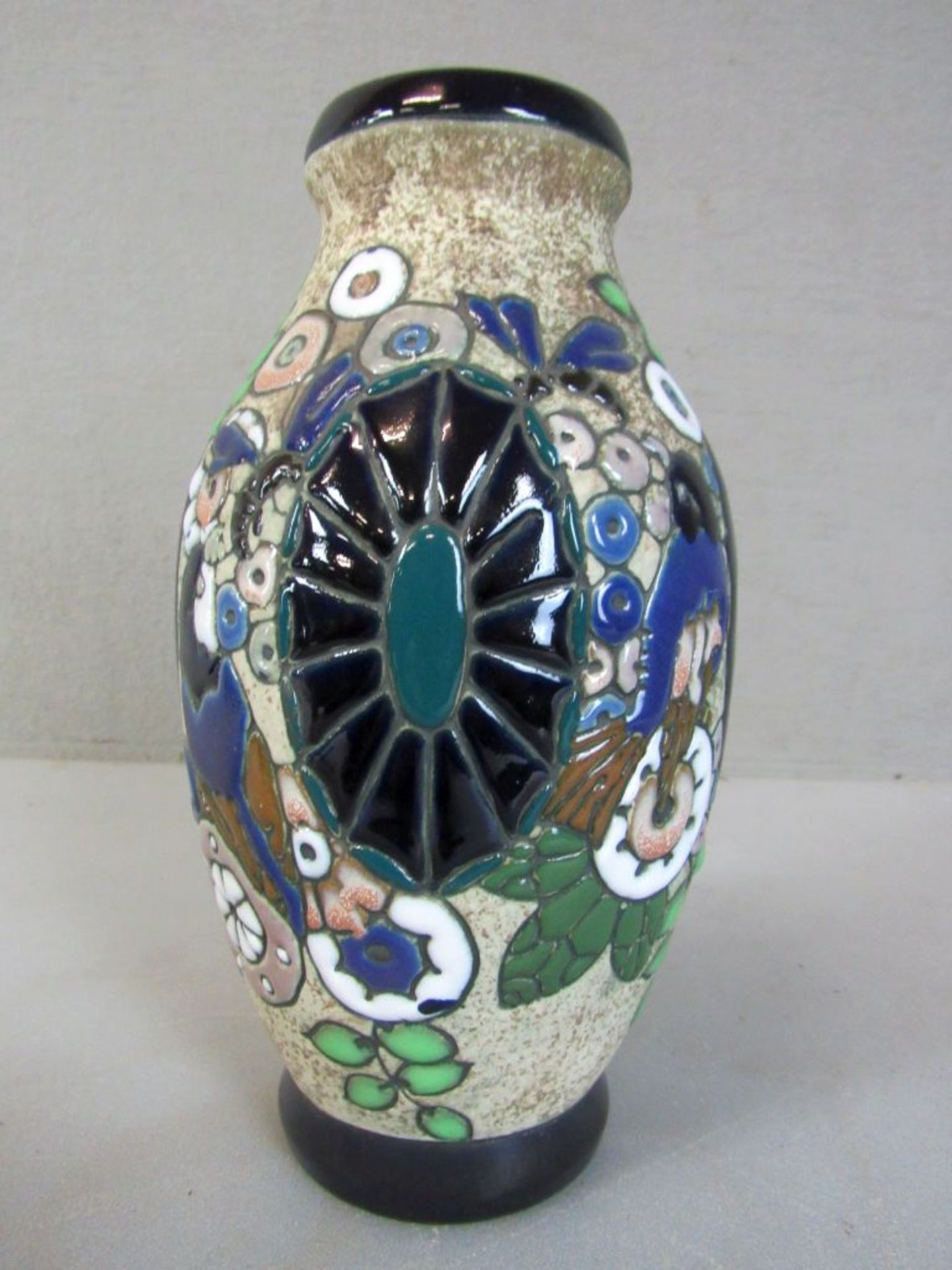 Jugendstil Vase lasierte Keramik 28cm