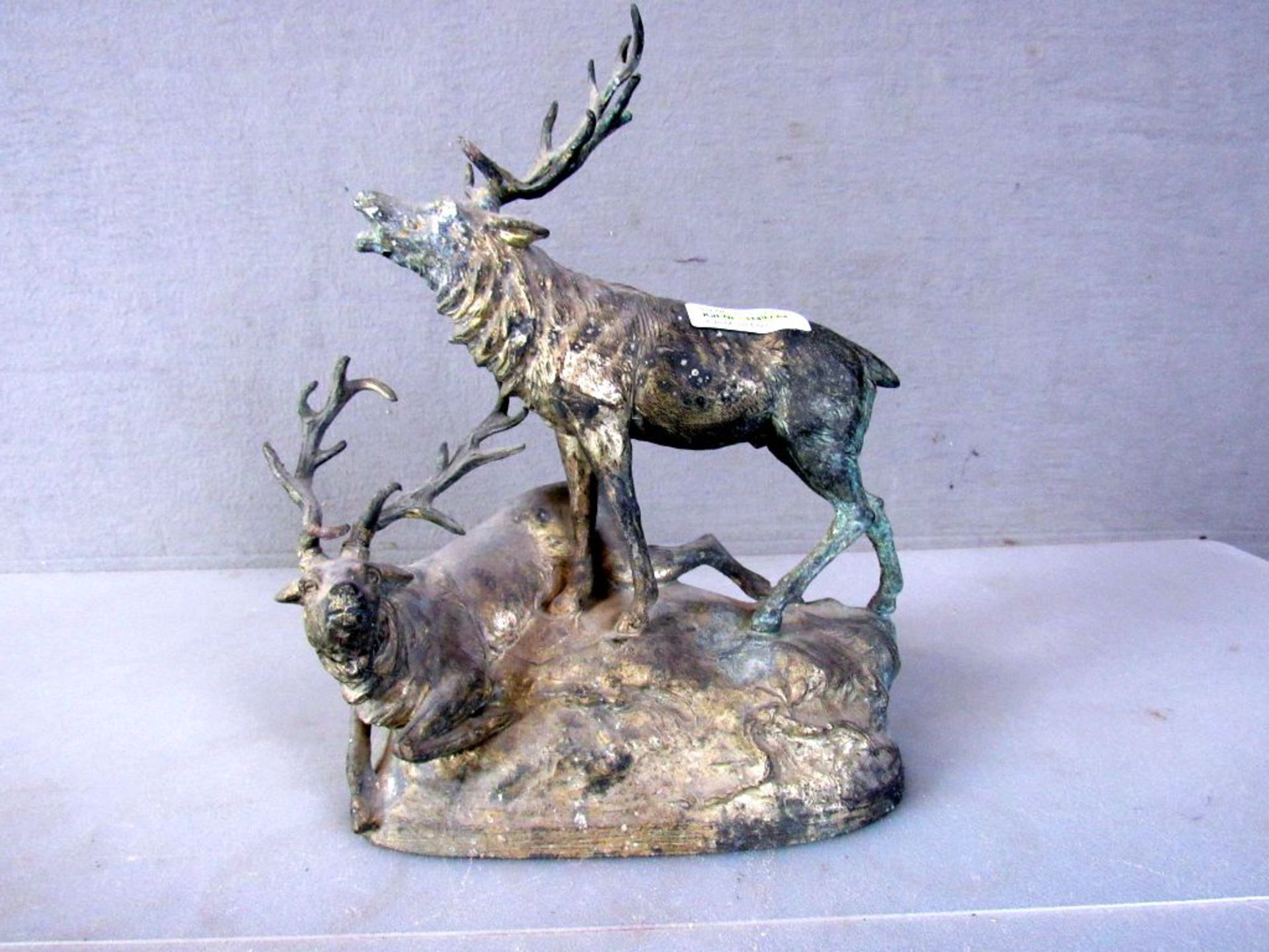 Skulptur zwei Hirsche um 1900 32cm