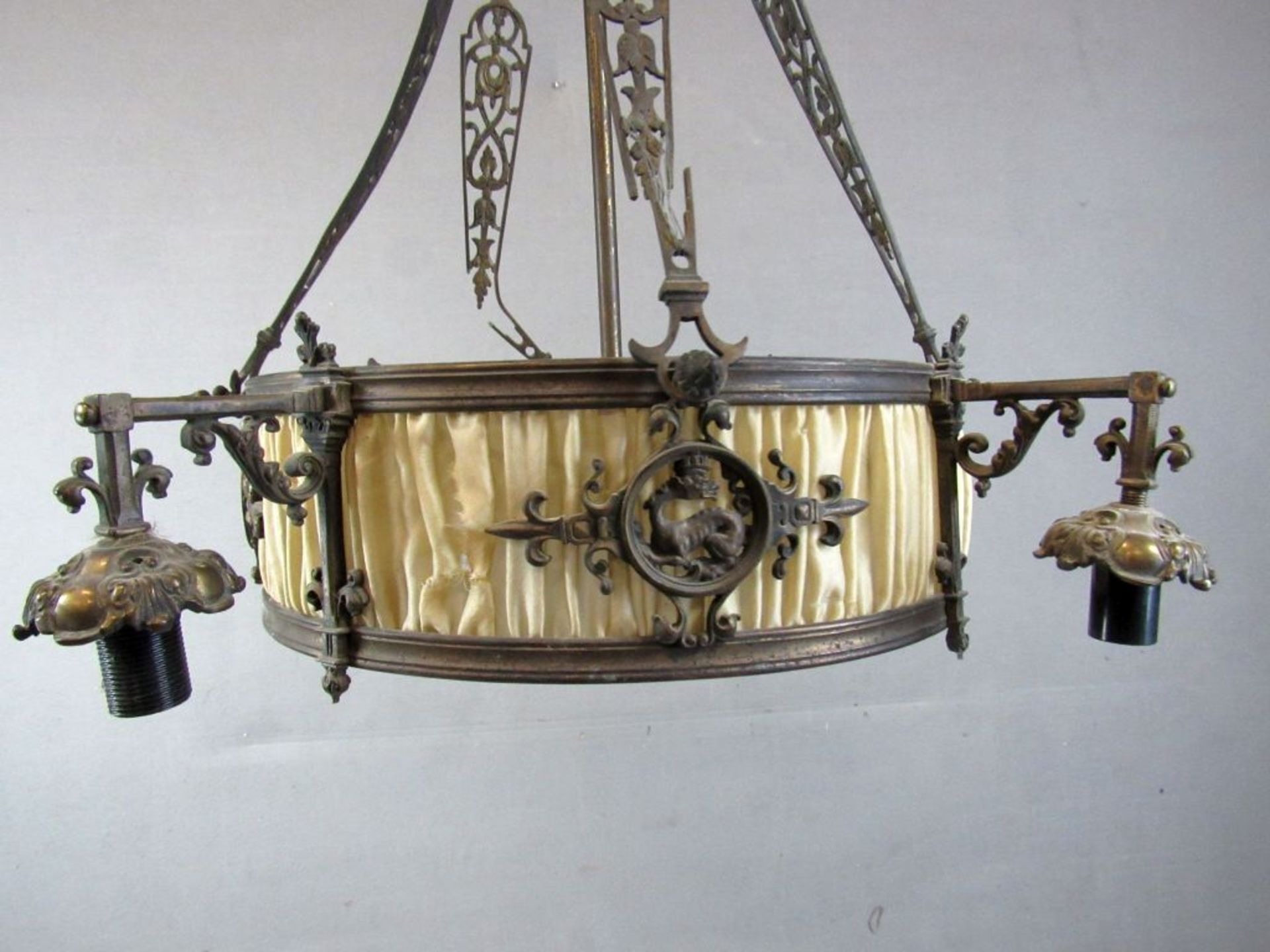 Deckenlampe um 1910 Bronzeguß ca.95cm - Image 7 of 9