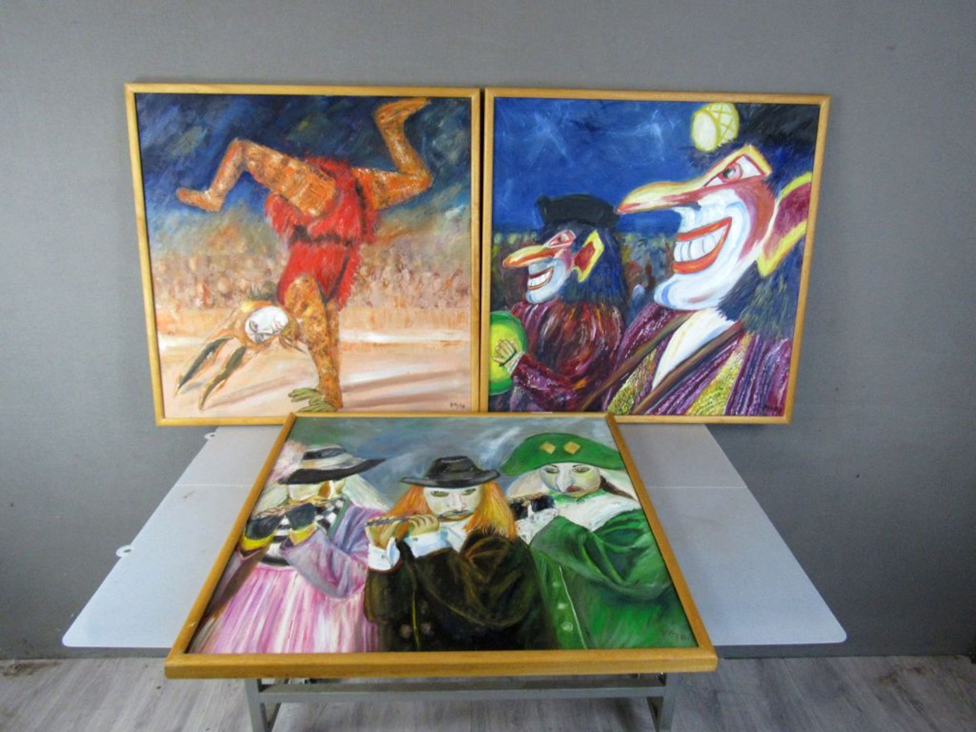 Drei Gemälde Öl auf Leinwand 78x78cm