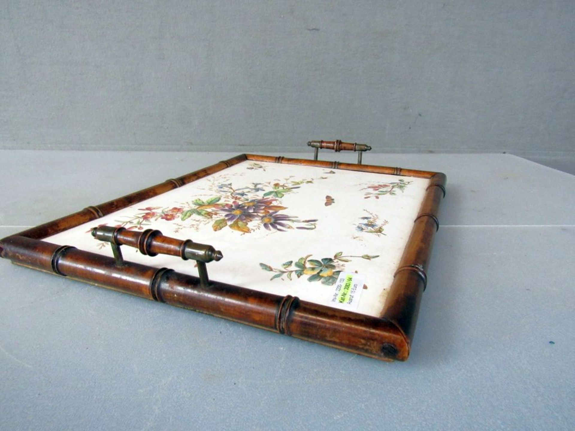 Jugendstil Tablett Keramik mit Holz um - Bild 6 aus 8