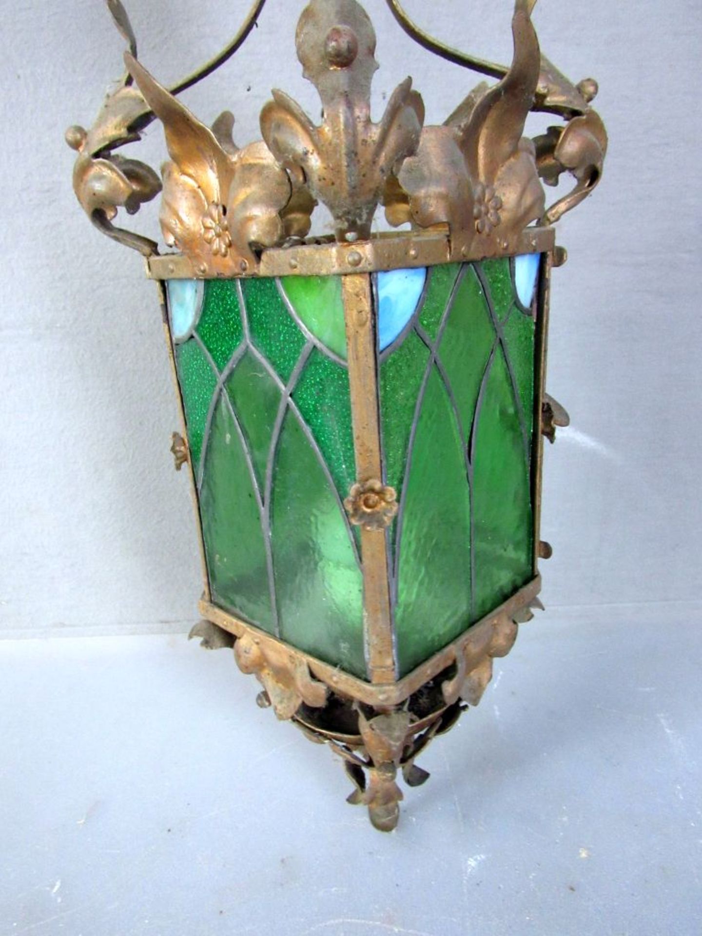 Antike Bleiglaslampe um 1900 67cm - Bild 5 aus 9