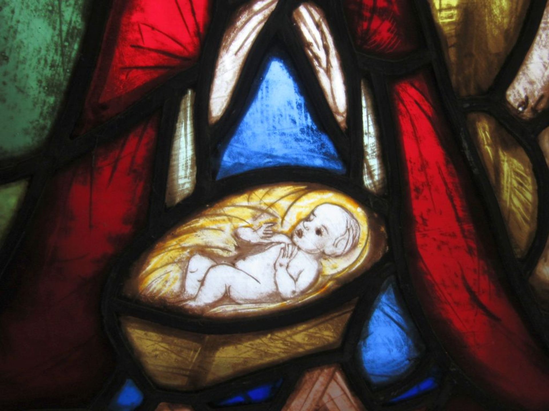 Antikes Bleiglasbild Geburt Christi - Bild 3 aus 5