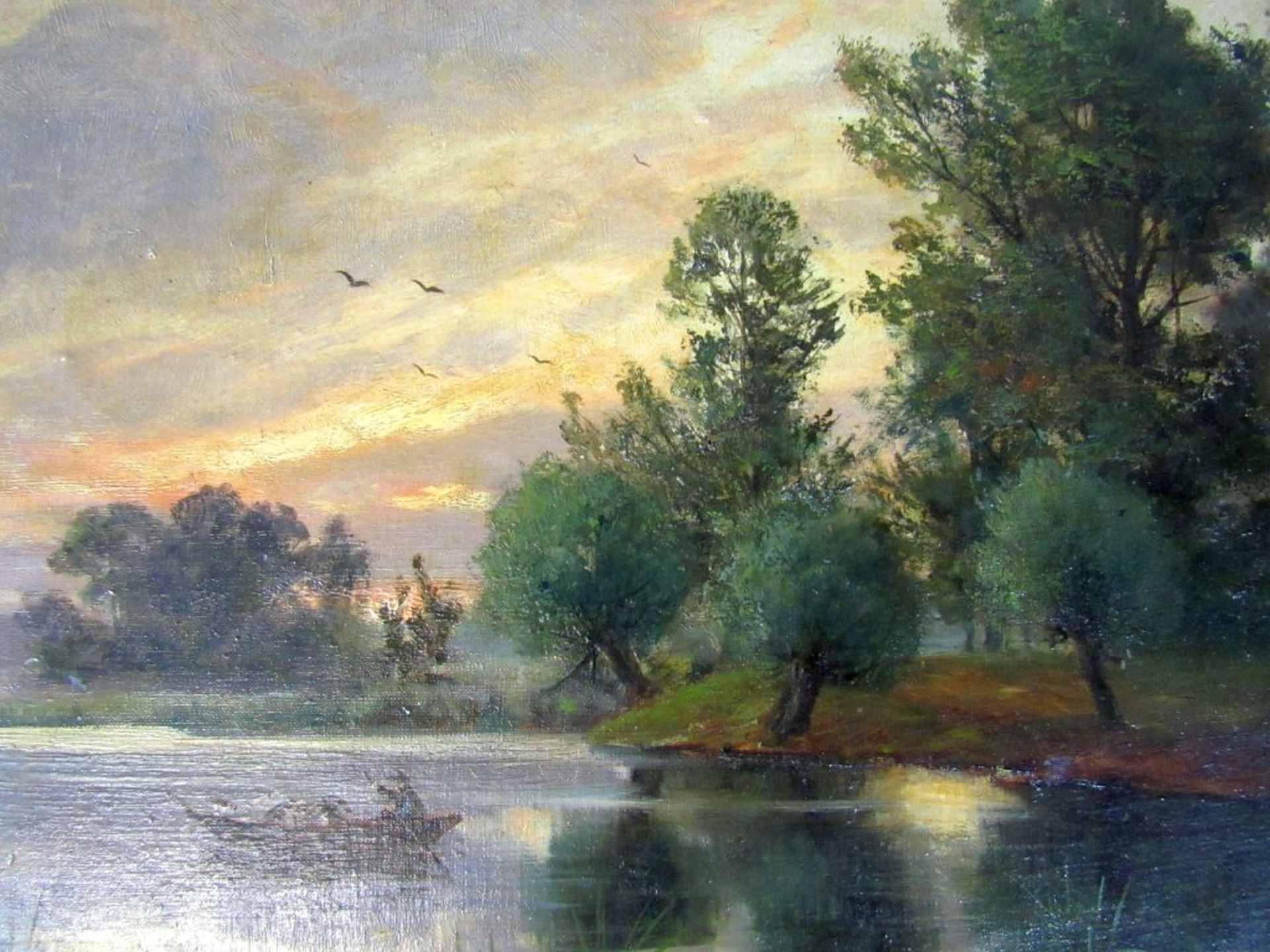 Gemälde Fischer mit Boot rechts unten