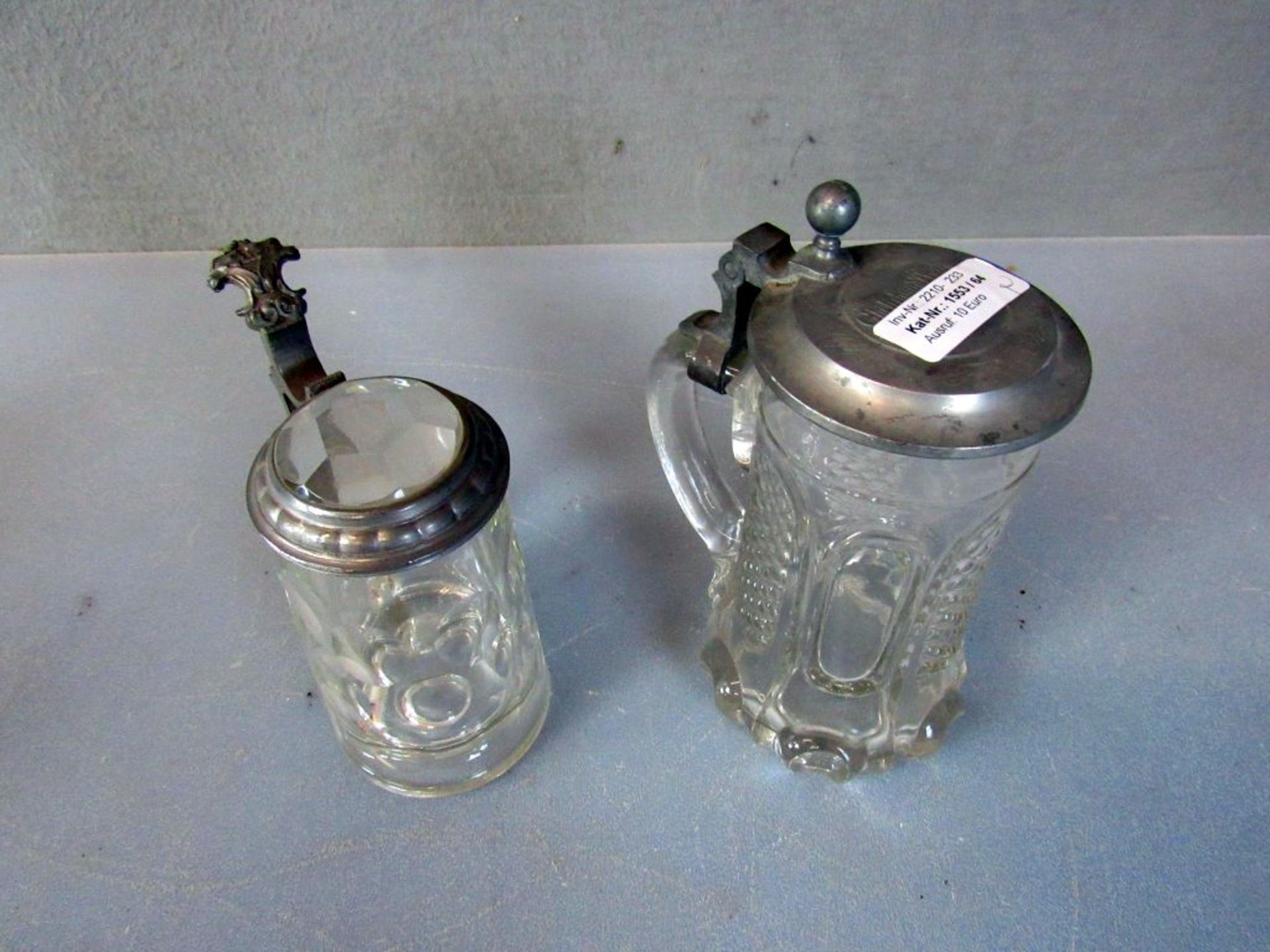 2 antike Glasbierhumpen um 1900 15 und - Bild 2 aus 5
